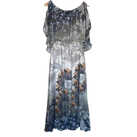 Soft Surroundings Boho Paisley Floral Column Maxi Dress Grey Medium Whimsigoth - Picture 1 of 14